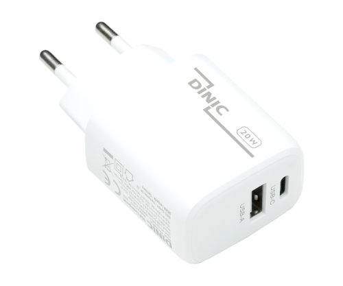 USB C+A-lader/strømadapter 20W, Power Delivery + QC 3.0, hvit